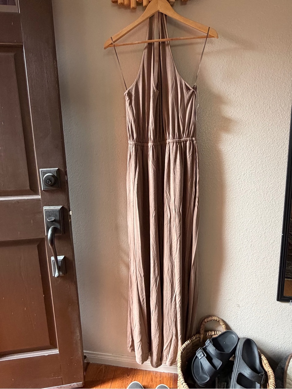 Old Navy Taupe Halter Maxi Dress with Thin Straps